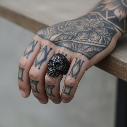 Retro Floral Skull Ring
