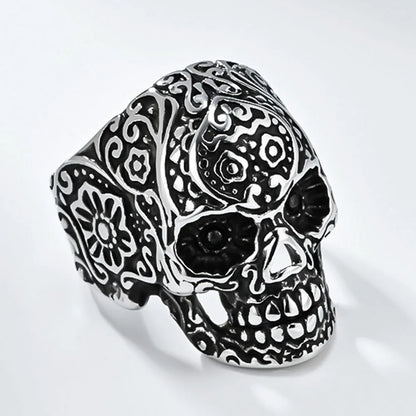 Retro Floral Skull Ring