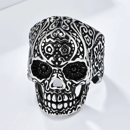 Retro Floral Skull Ring