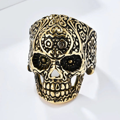 Retro Floral Skull Ring