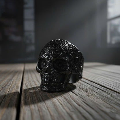 Retro Floral Skull Ring