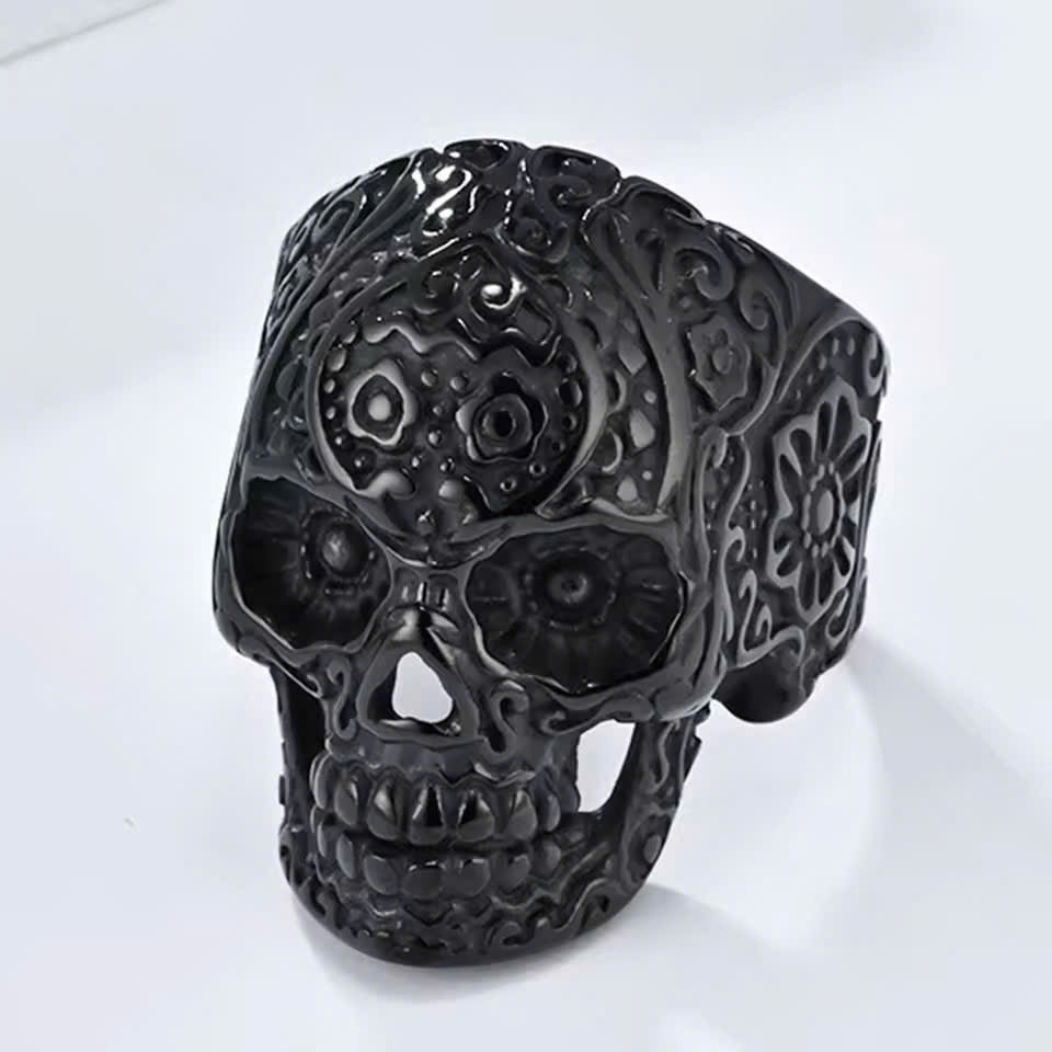 Retro Floral Skull Ring