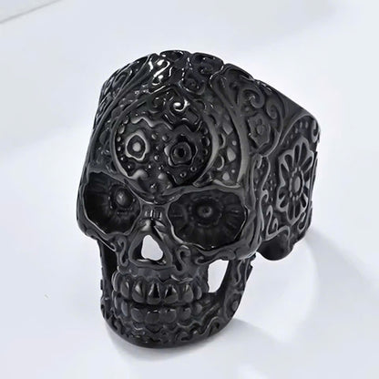 Retro Floral Skull Ring