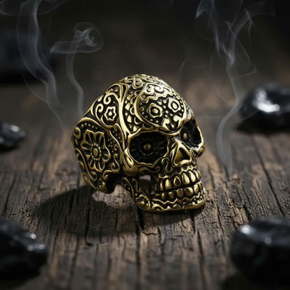 Retro Floral Skull Ring