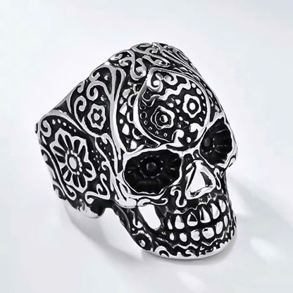 Retro Floral Skull Ring