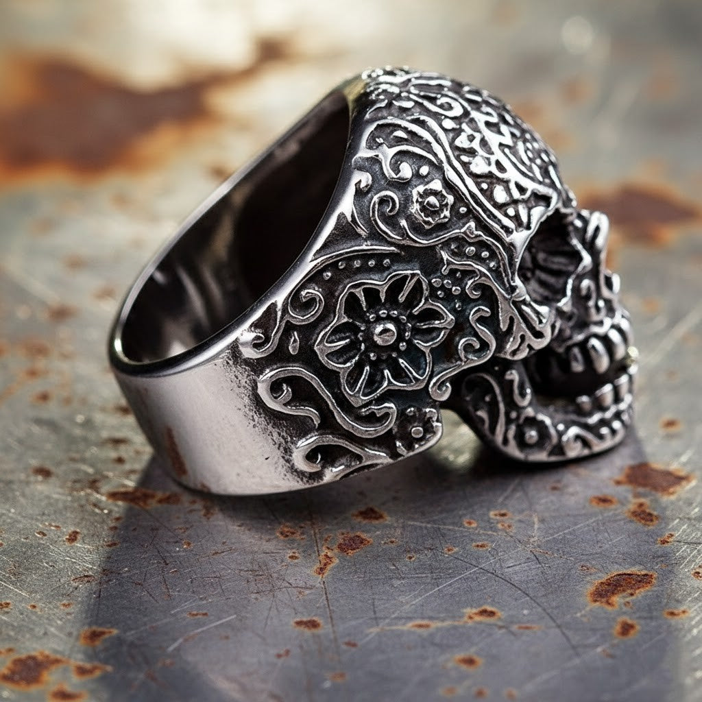 The Floral Calavera Skull Ring